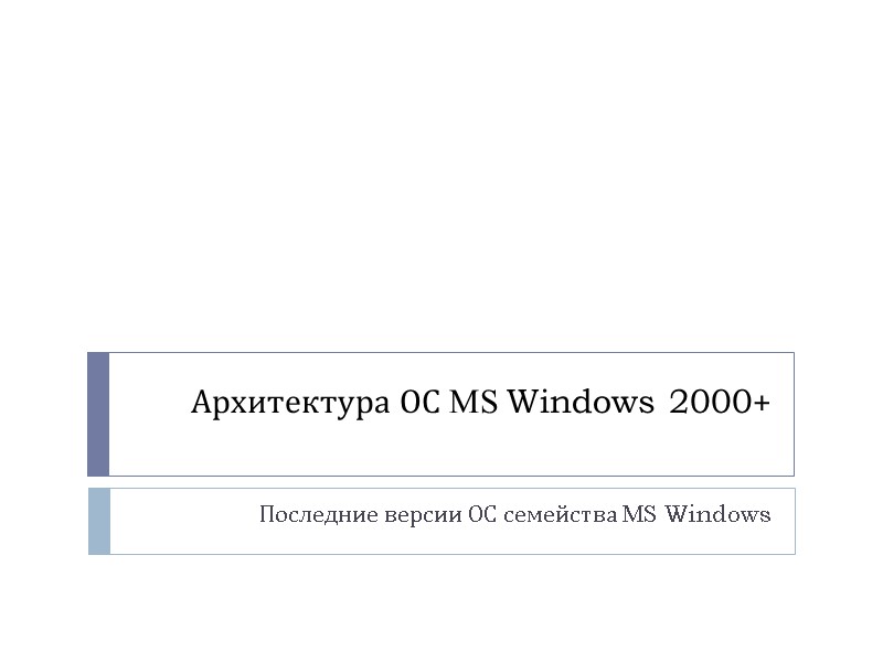 Архитектура ОС MS Windows 2000+  Последние версии ОС семейства MS Windows